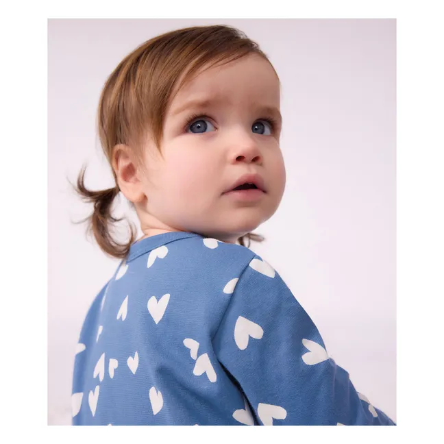Pyjama Dors Bien Cœurs Molleton Coton Bio | Bleu