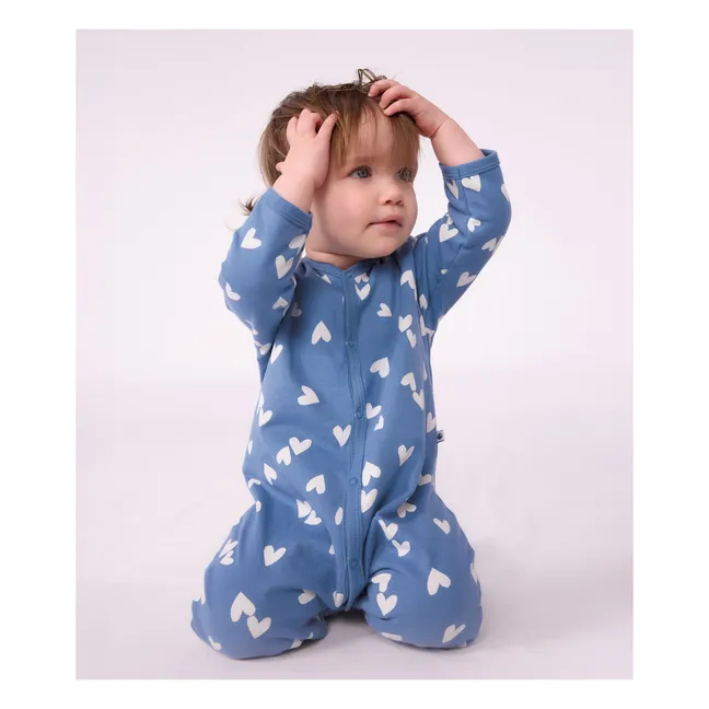 Pyjama Dors Bien Cœurs Molleton Coton Bio | Bleu