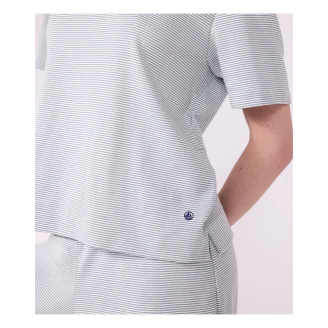 Pijama de rayas de algodón ecológico | Azul
