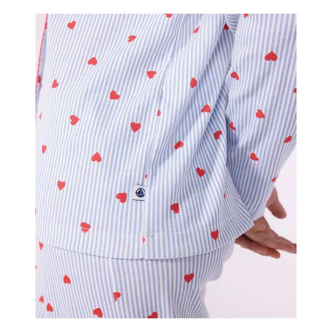 Pyjama Chemise Cœurs Coton Bio | Bleu