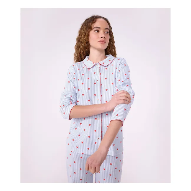 Pijama Camisa Corazones Algodón Ecológico | Azul