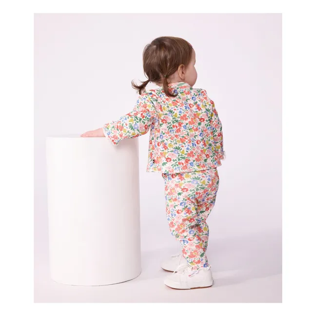 Legging Fleuri Coton Bio Bébé | Blanc