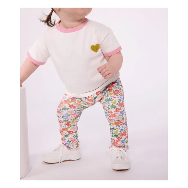 Legging Fleuri Coton Bio Bébé | Blanc