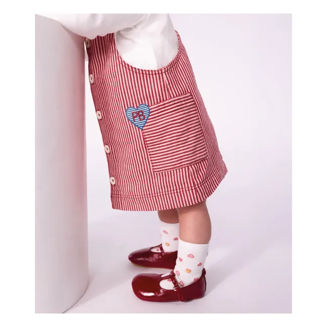 Robe Salopette Rayée Coton Bio | Rose