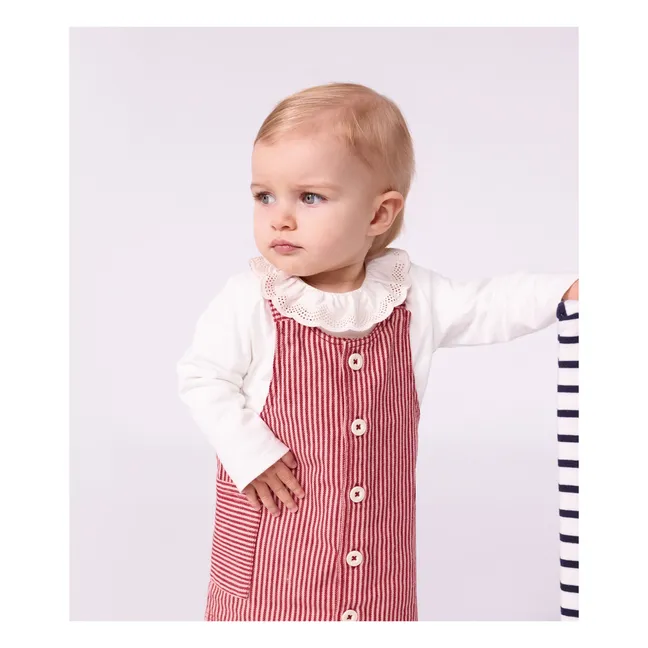 Robe Salopette Rayée Coton Bio | Rose