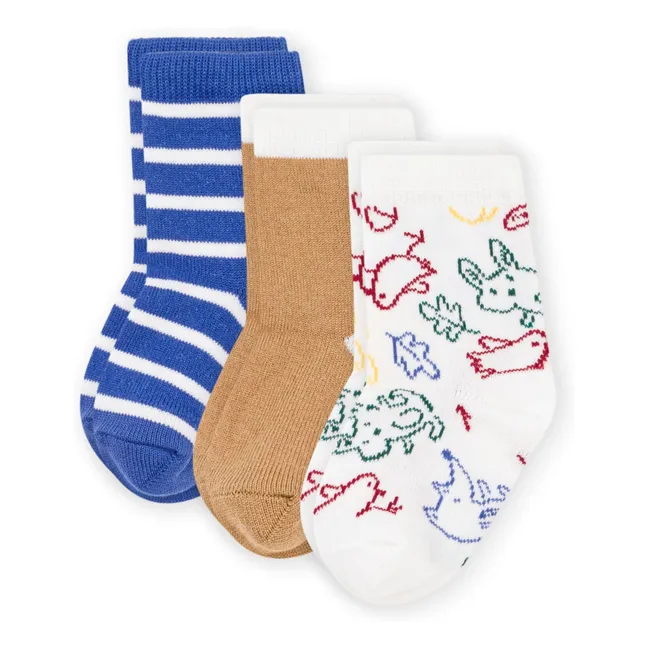 Lot de 3 Paires de Chaussettes Animaux | Ecru