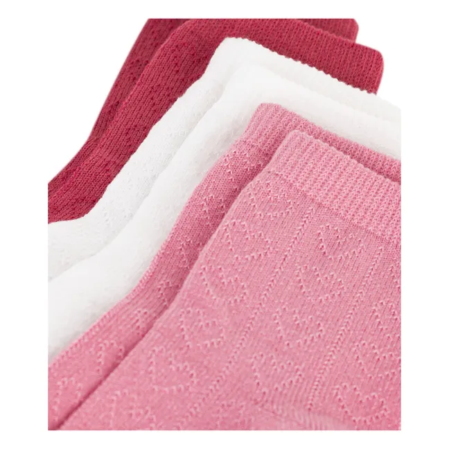 Lot de 3 Paires de Chaussettes Ajourées Cœurs | Rose