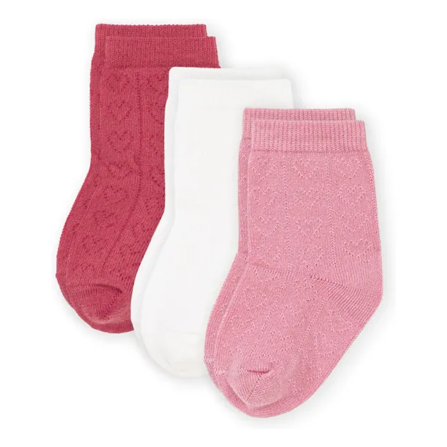 Lot de 3 Paires de Chaussettes Ajourées Cœurs | Rose
