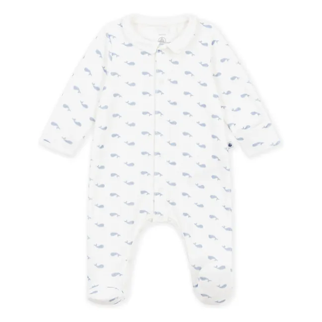 Pyjama Dors Bien Baleines Velours Coton Bio | Blanc