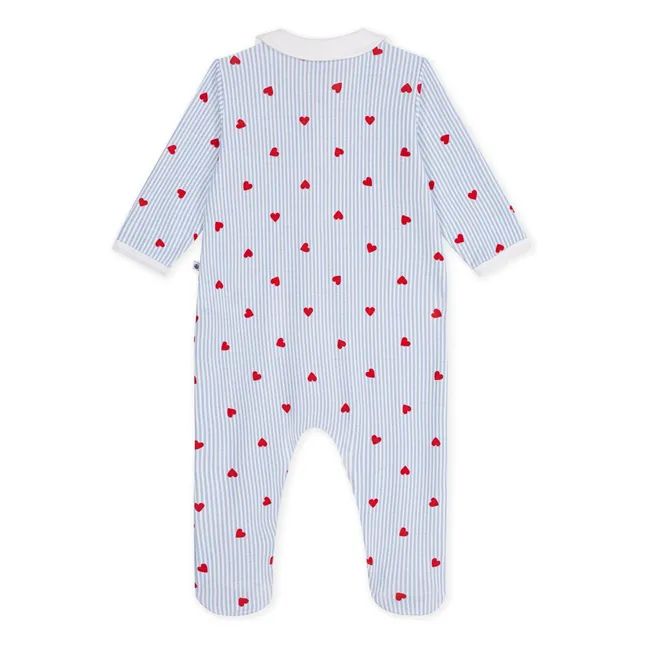 Pyjama Rayé Cœurs Coton Bio | Bleu