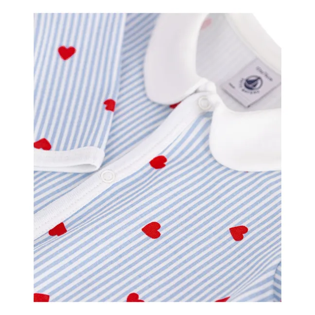 Pyjama Rayé Cœurs Coton Bio | Bleu