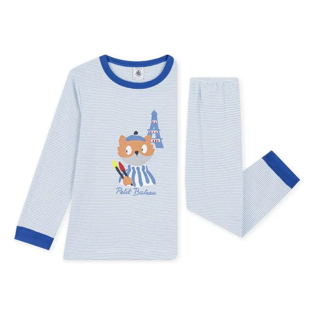 Pyjama Paris Rayé Coton Bio | Bleu