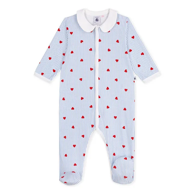 Pyjama Rayé Cœurs Coton Bio | Bleu