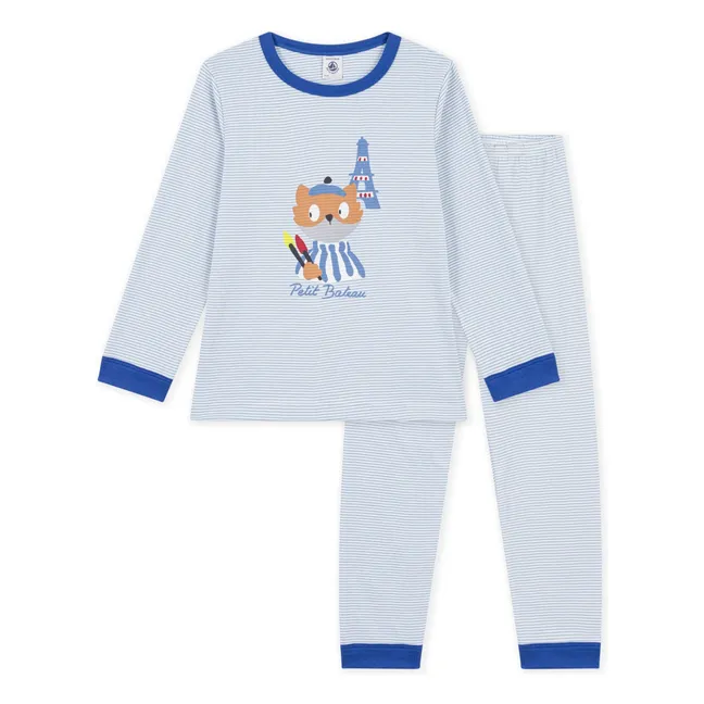 Pyjama Paris Rayé Coton Bio | Bleu