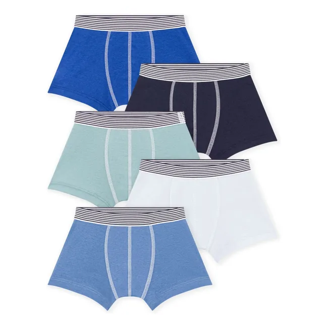 Pack de 5 calzoncillos a rayas de algodón ecológico | Azul