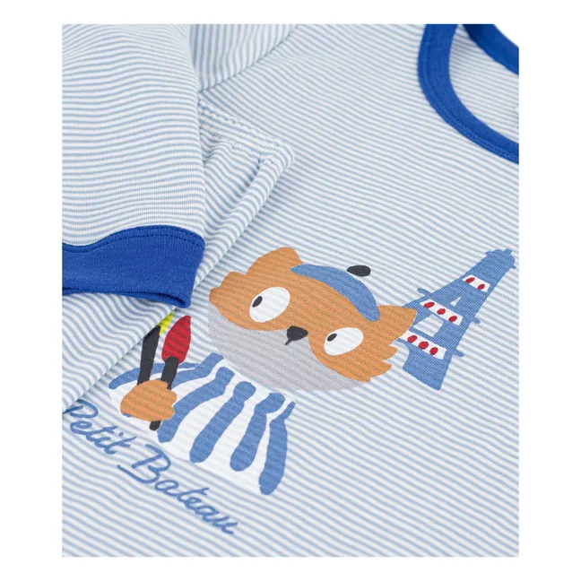 Pyjama Paris Rayé Coton Bio | Bleu