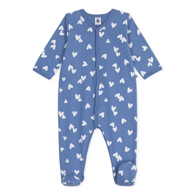 Pyjama Dors Bien Cœurs Molleton Coton Bio | Bleu