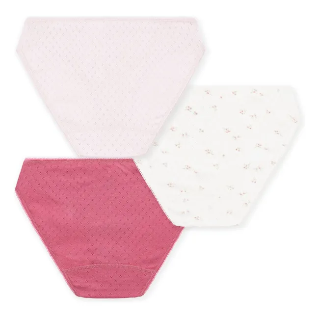 Lot de 3 Culottes Ajourés Coton Bio | Rose
