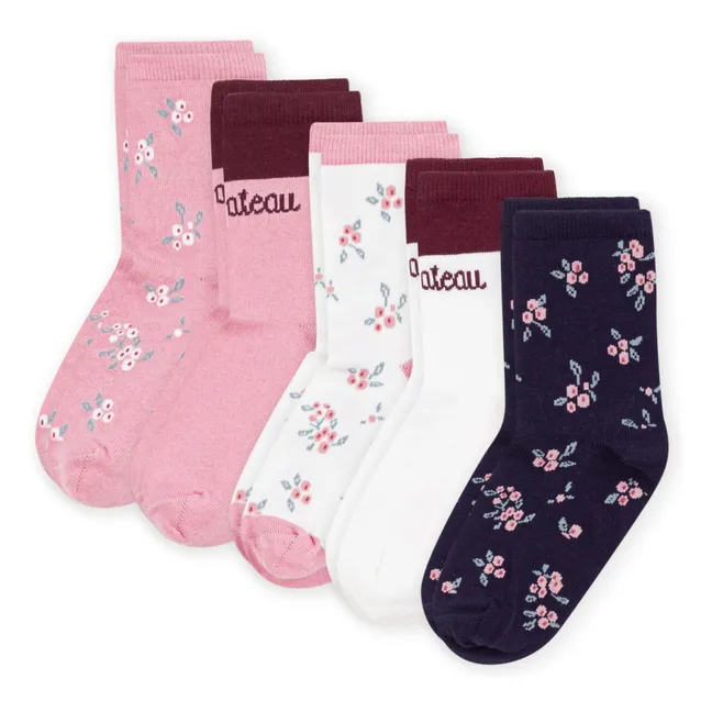 Lot de 5 Paires de Chaussettes Fleuries | Rose