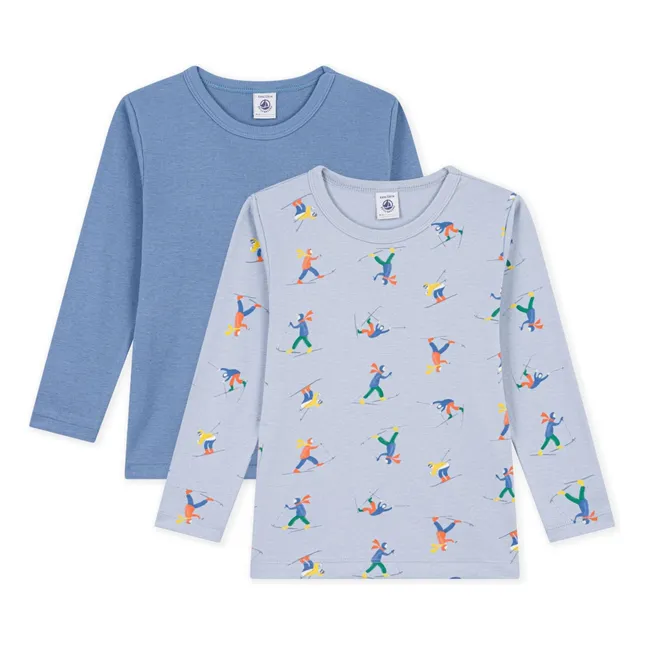 Set of 2 Organic Cotton Ski T-shirts | Blue