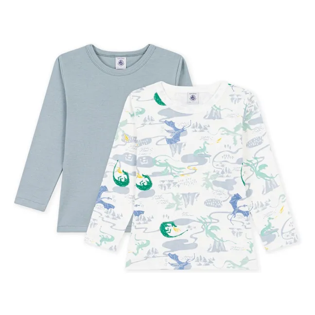 Lote de 2 camisetas Dragon de algodón ecológico | Blanco