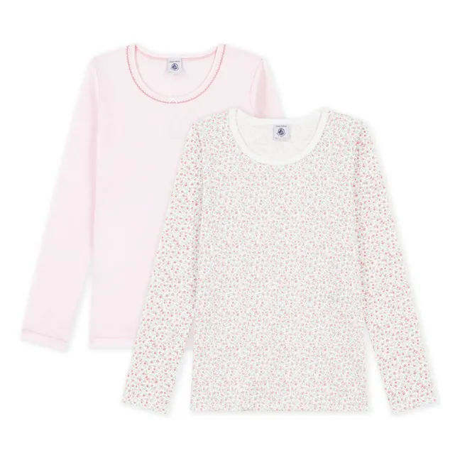 Set of 2 Flowered Organic Cotton T-shirts | Pink