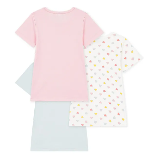 Lote de 3 camisetas Corazones de algodón ecológico | Rosa