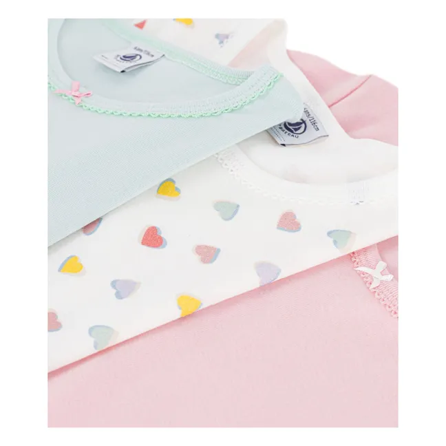 Lot de 3 T-shirts Cœurs Coton Bio | Rose