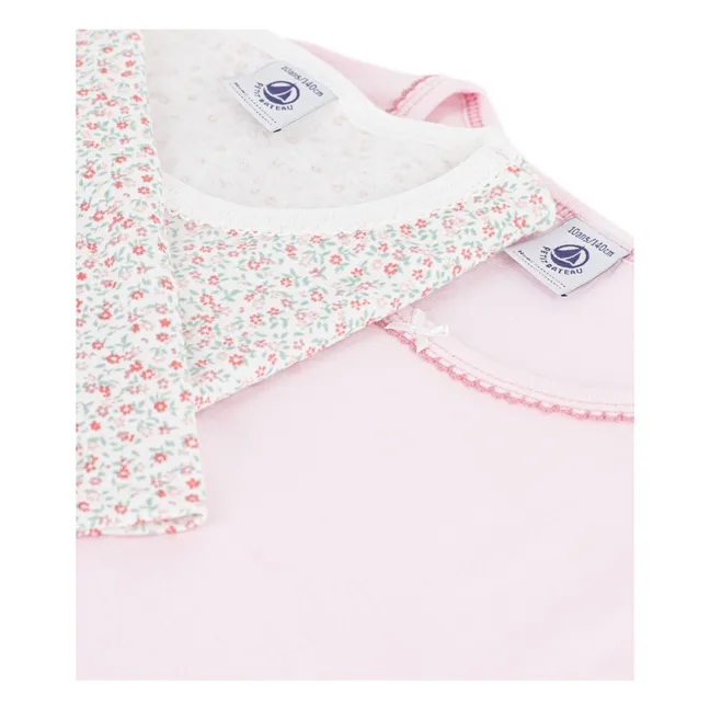 Set of 2 Flowered Organic Cotton T-shirts | Pink