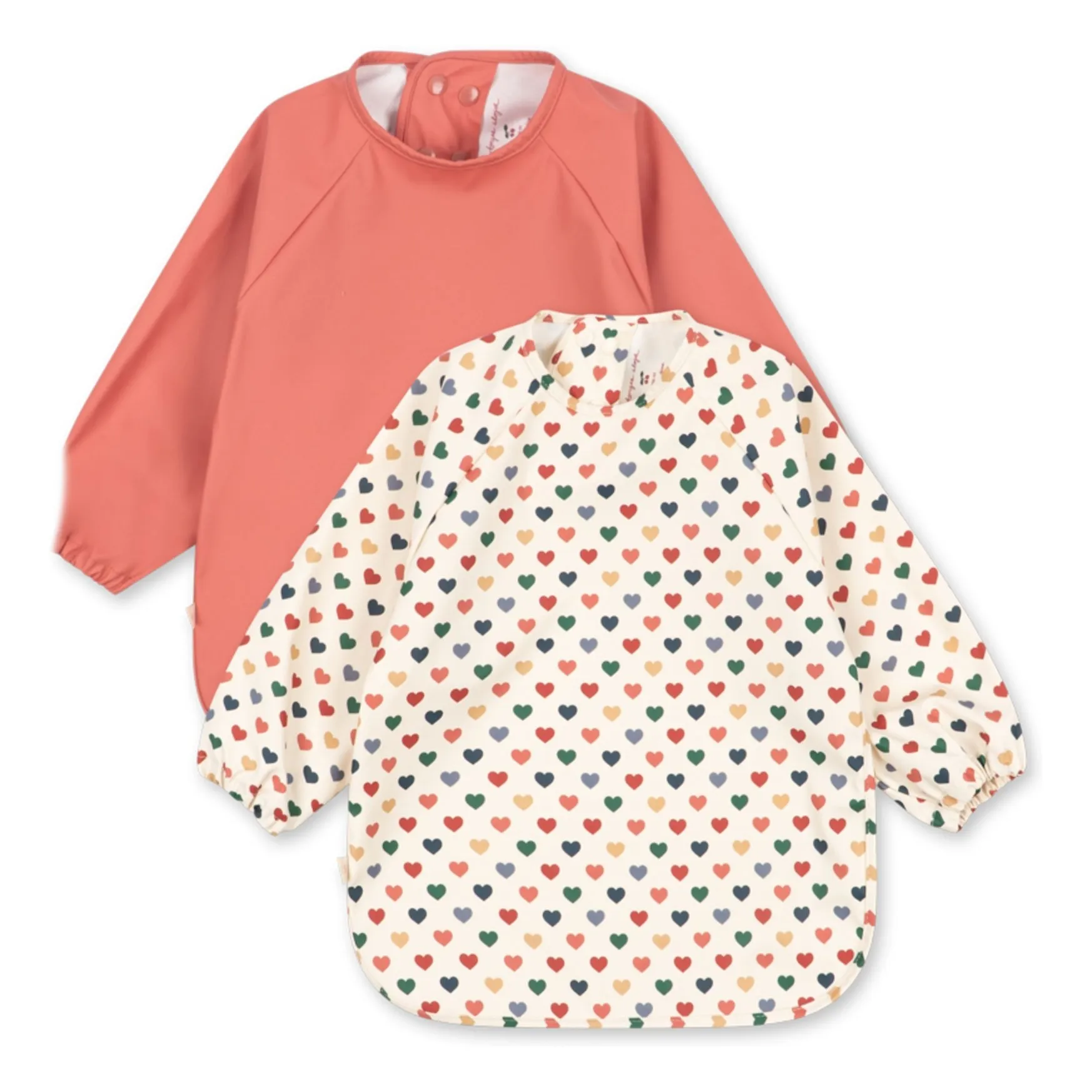 Konges Sløjd Pink Bibs With Hearts Sleeves - Set Of 2