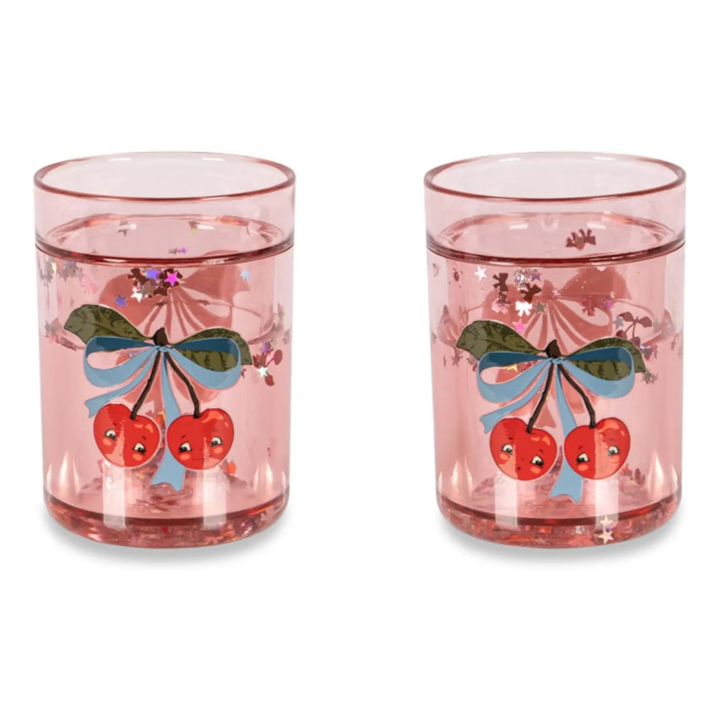Konges Sløjd Pink Cherry Bow Glitter Tumblers - Set Of 2