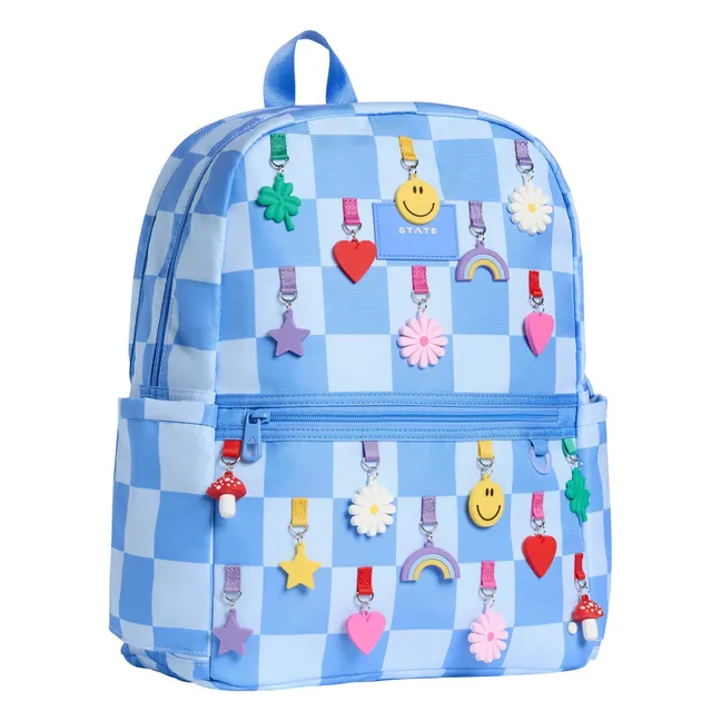 Sac à Dos Double Poches Kane Charms Carreaux | Bleu pâle