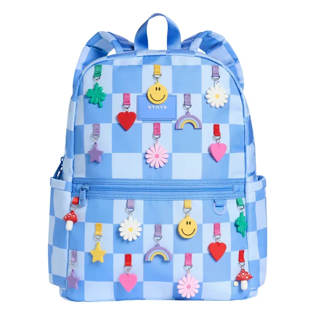 Sac à Dos Double Poches Kane Charms Carreaux | Bleu pâle