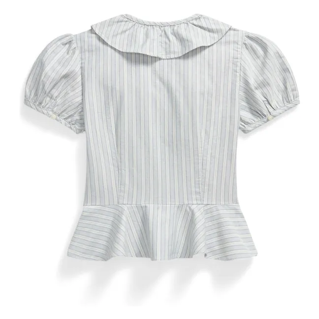 Blouse Rayée Volants | Bleu gris