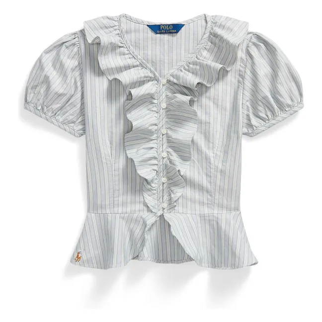 Blouse Rayée Volants | Bleu gris
