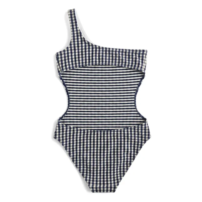 Sia Carreaux Asymmetric Swimsuit | Navy blue