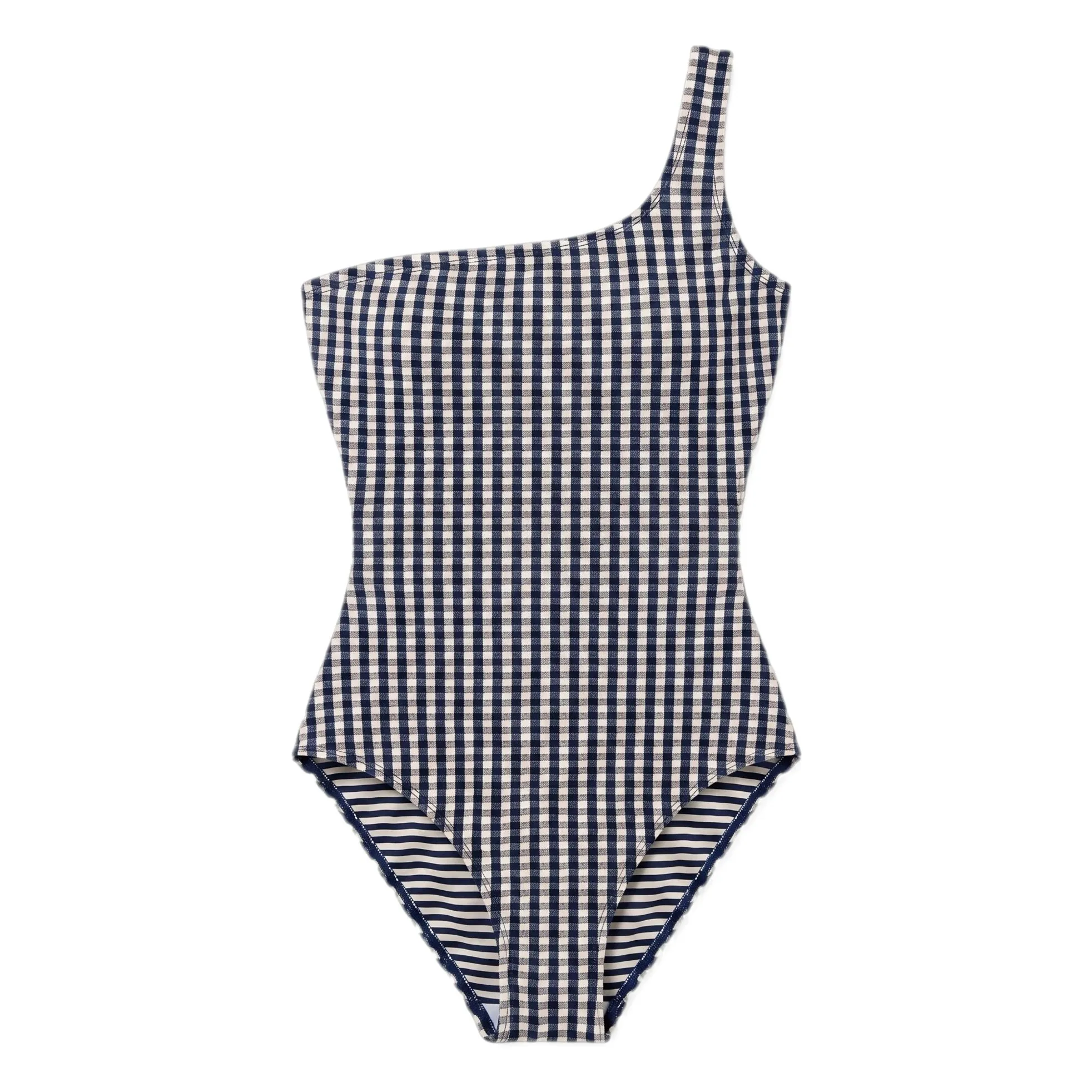 Maillot de Bain Asymétrique Sia Carreaux | Bleu marine- Image produit n°0