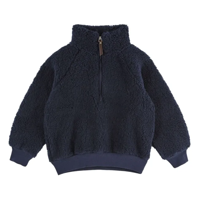 Sweat Zippé Façon Sherpa | Bleu nuit