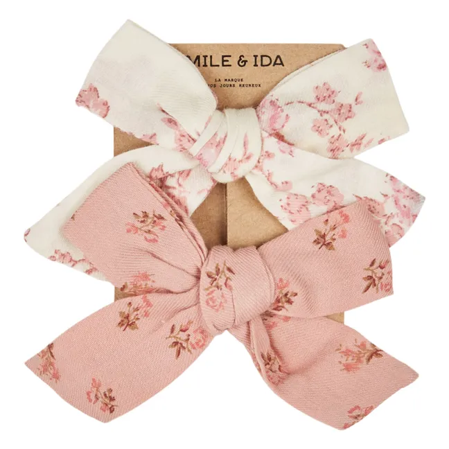 Lot de 2 Barrettes Nœuds Fleuries | Rose