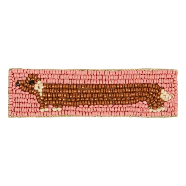 Barrette Chien Perles | Rose