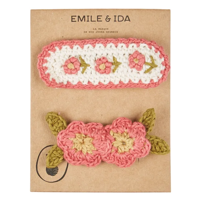 Lot de 2 Barrettes Fleuries Crochet | Rose