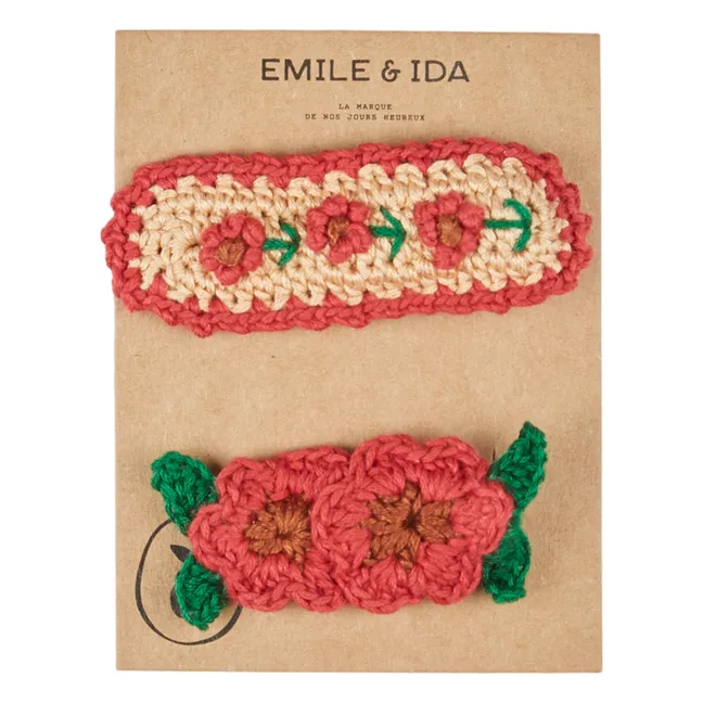 Lot de 2 Barrettes Fleuries Crochet | Rouge