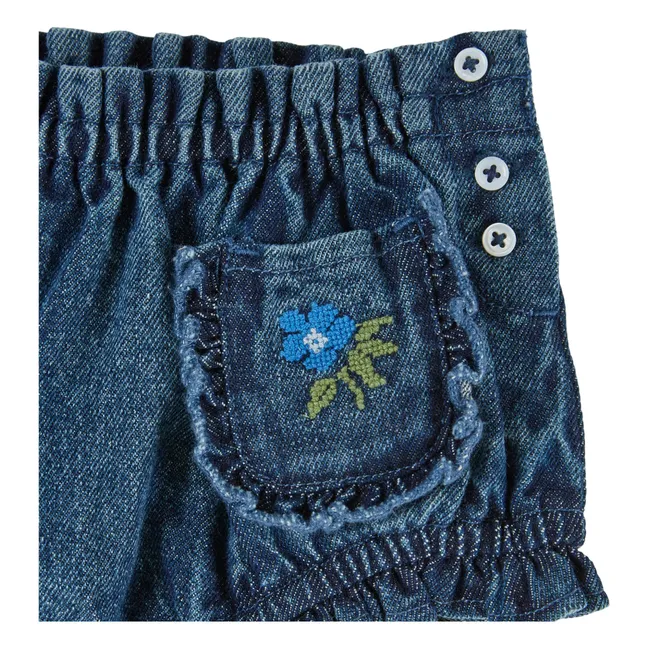 Denim Embroidered Bloomer | Dark Blue