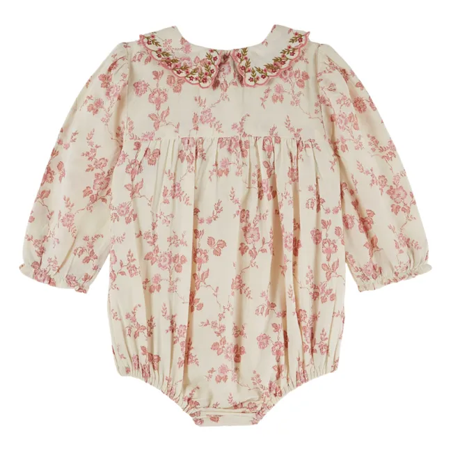 Barboteuse Smockée Fleurie Coton Bio | Ecru