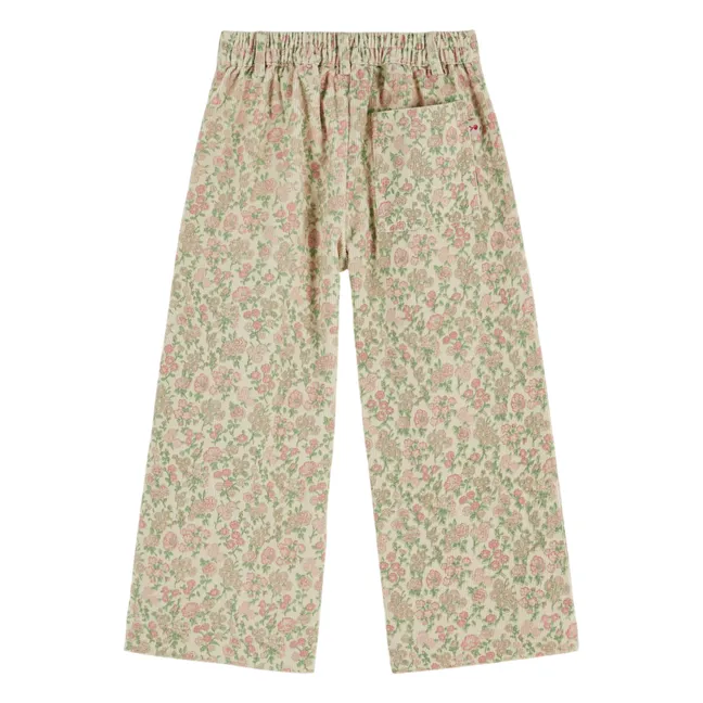 Pantalon Large Fleuri Velours Côtelé | Beige