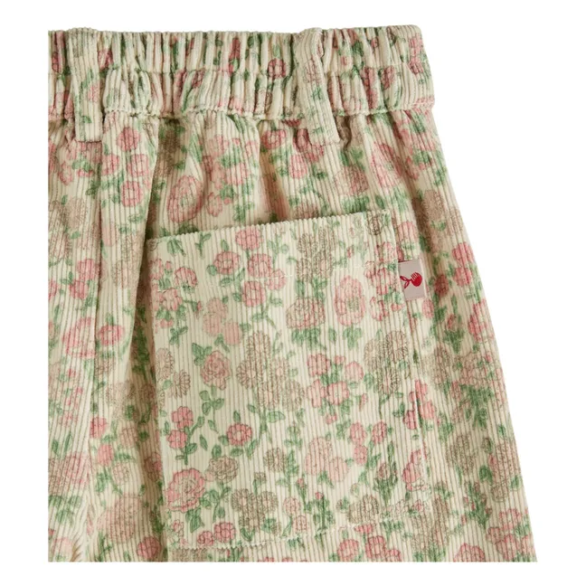 Pantalon Large Fleuri Velours Côtelé | Beige