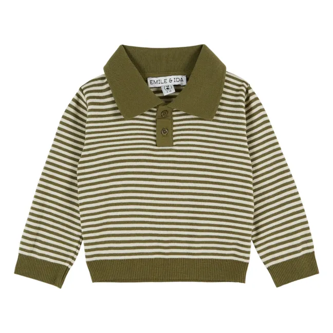 Striped polo shirt Organic cotton fleece | Green