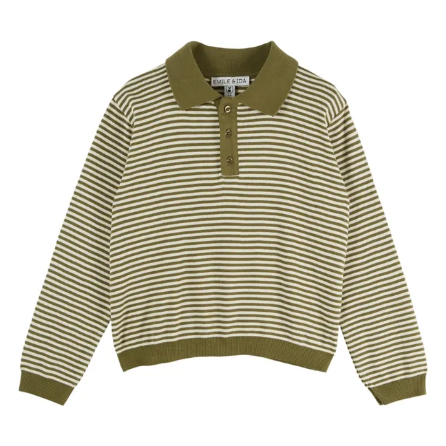 Striped polo shirt Organic cotton fleece | Green