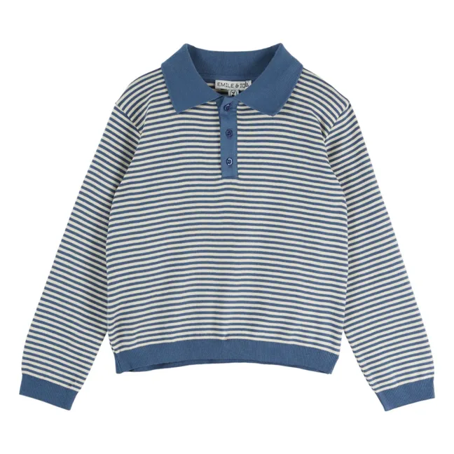 Polo Rayé Molleton Coton Bio | Bleu