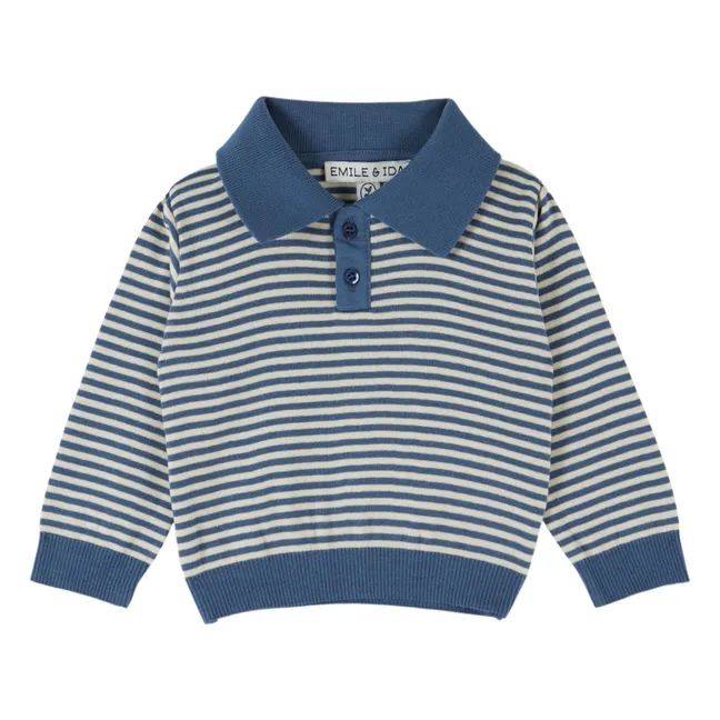Polo Rayé Molleton Coton Bio | Bleu